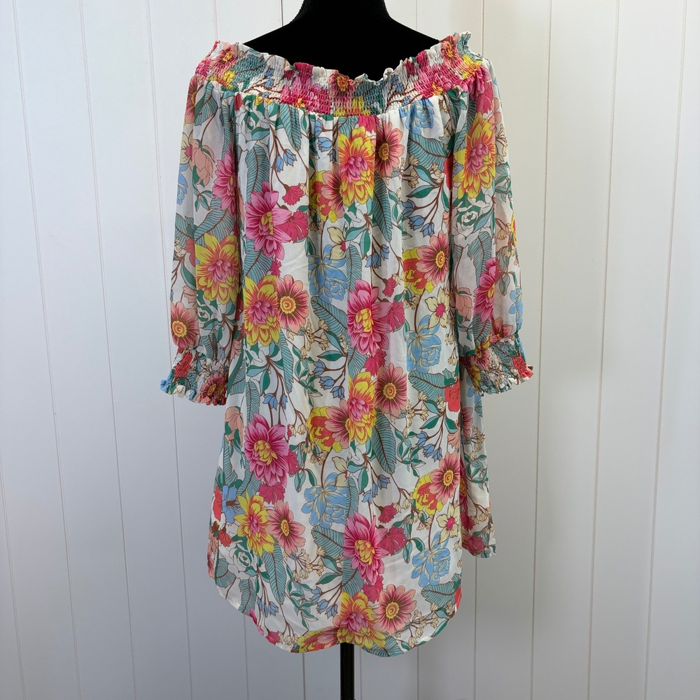 Umgee Boho Floral Cold Shoulder Women Size S Cottage Garden Party Retro Vibes - Picture 2 of 10